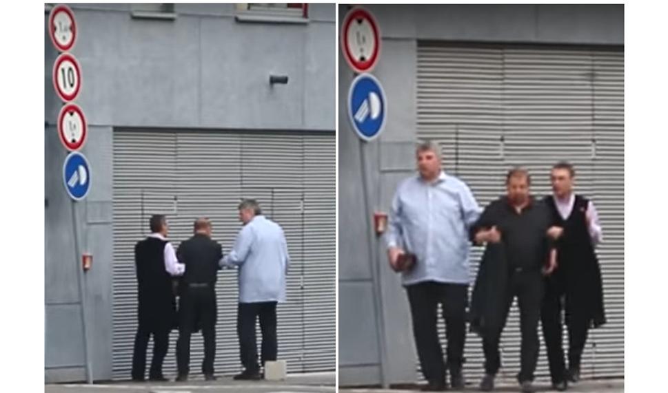Zakladateľ justičnej mafie a predseda strany vlasť bozkávač Fica a kamoš Mečiara močí na bránu garáže.