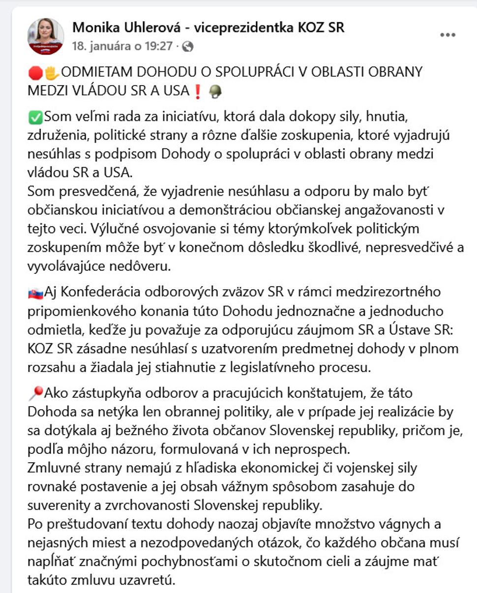 Zásadné politické vyhlásenie viceprezidentky KOZ SR