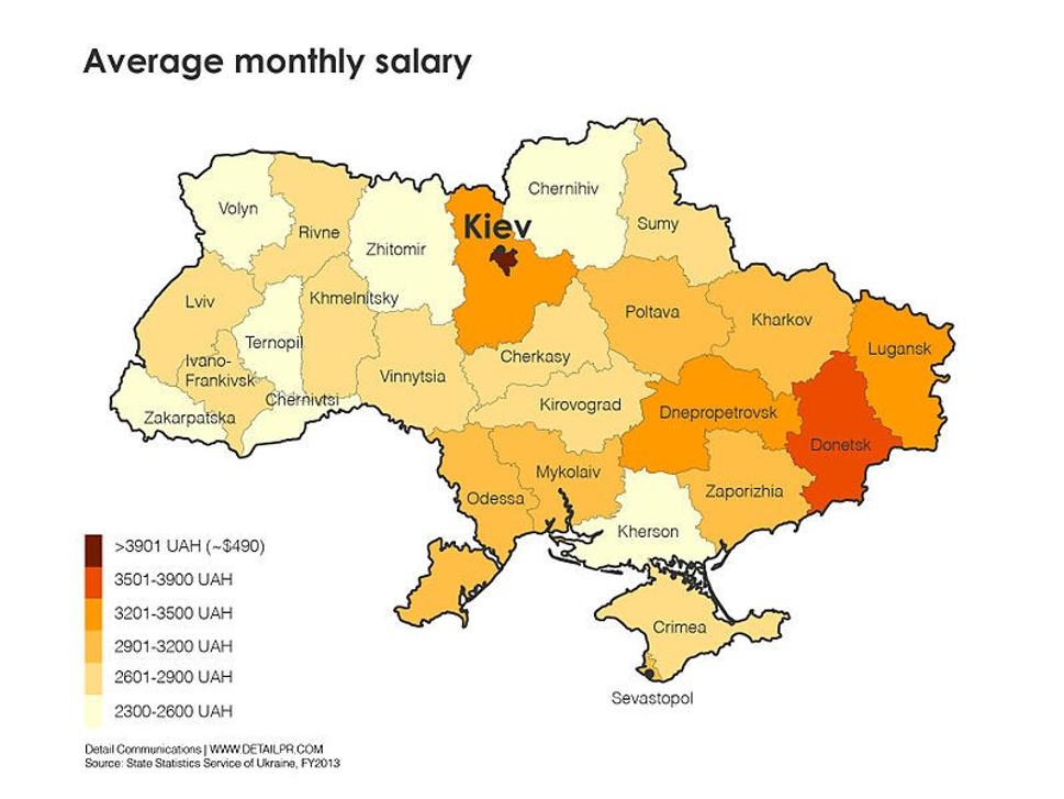 Priemerná mesačná mzda na Ukrajine v roku 2013
