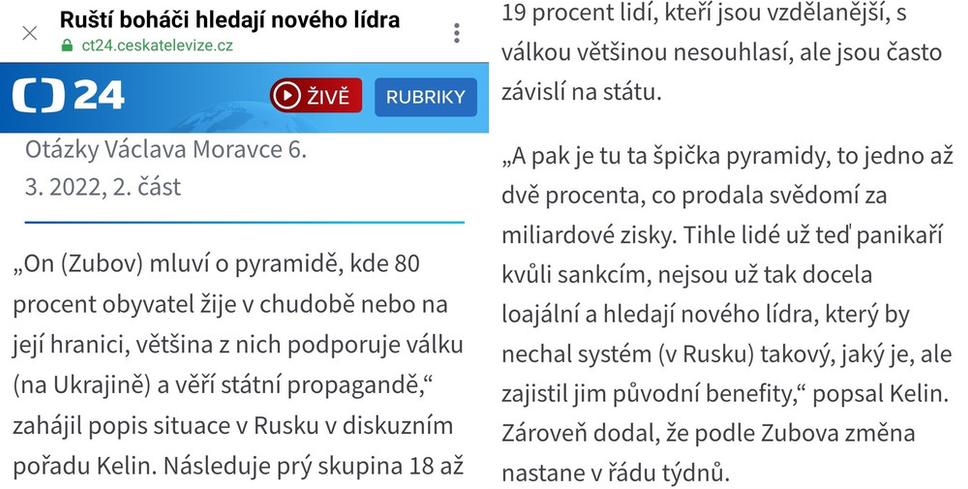 Historik Andrej Zubov o ruskej spoločnosti pre ČT24