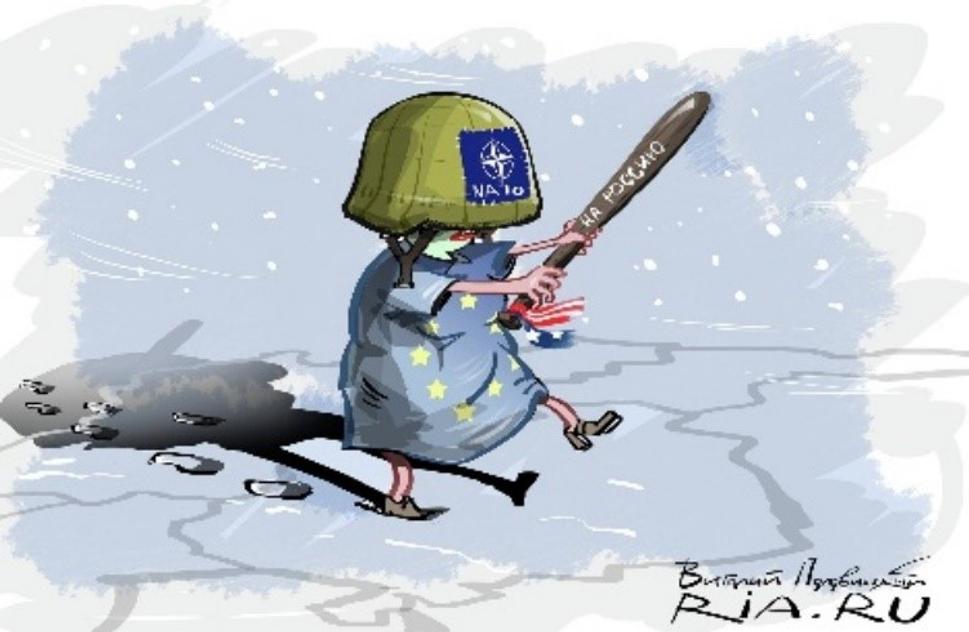Ruská karikatúra kritizujúca a zosmiešňujúca NATO a EÚ