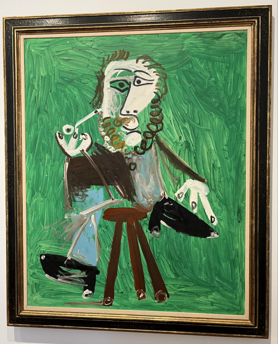 Sediaci muž s fajkou. Pablo Picasso 1969.