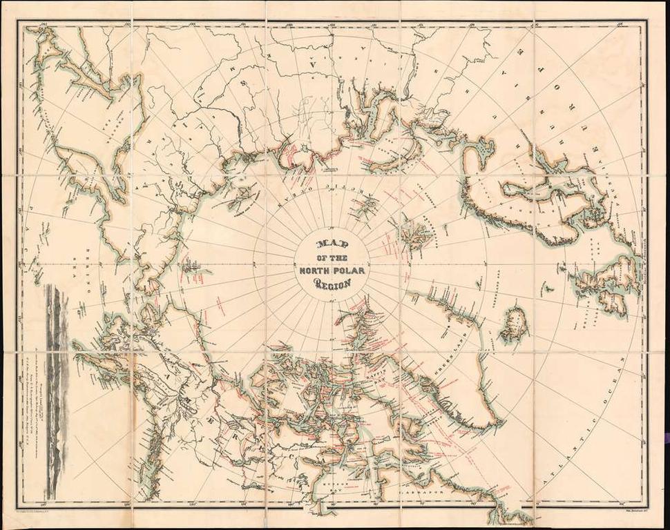 Mapa Arktídy z konca 19. storočia s bielymi miestami na severe, ktoré čakali na objavenie.