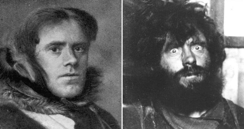 Ejnar Mikkelsen na začiatku expedície Alabama a po dvoch rokoch na ostrove Shannon