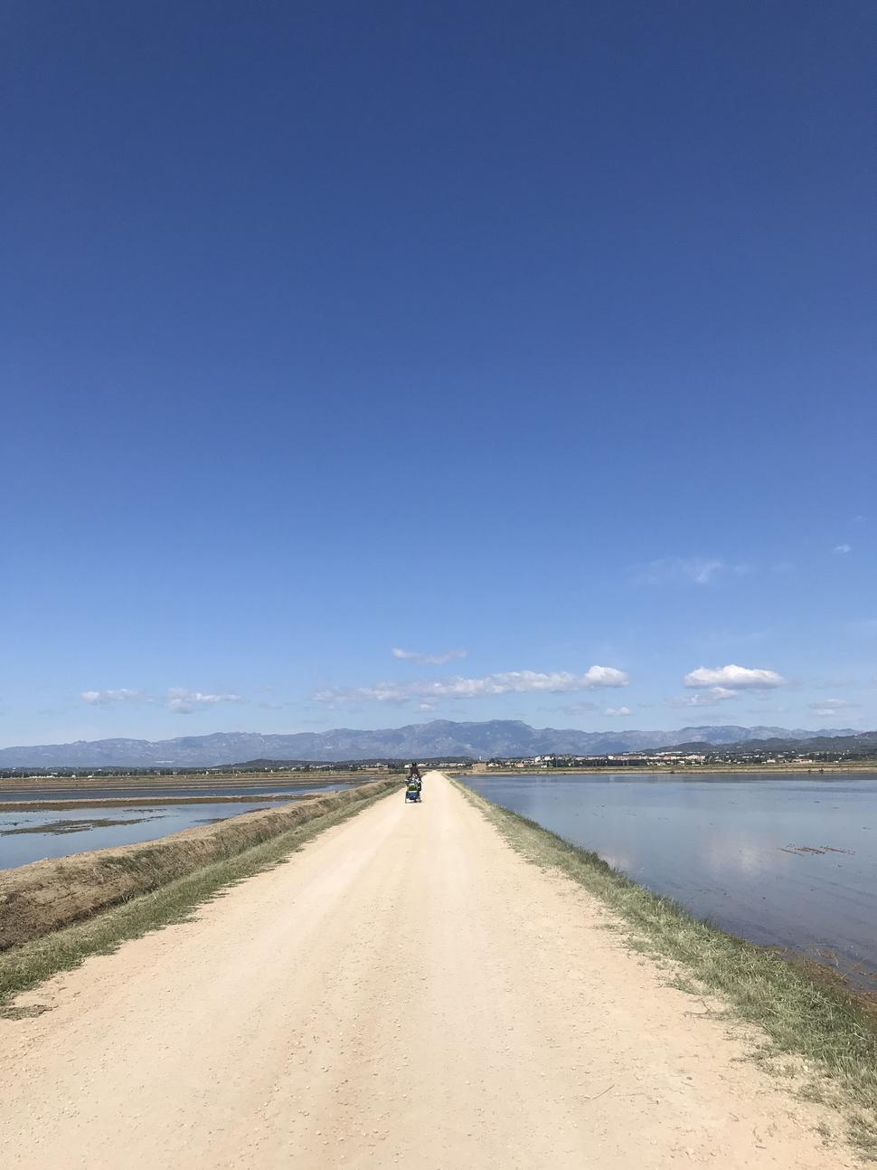 Ryžové políčka v delte Rio Ebro = stovky kilometrov vodorovných bajkovýh ciest.