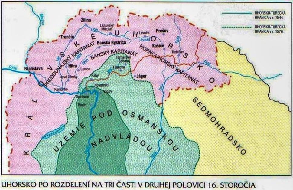 Mapa rozdelenia Uhorska na 3 štáty.