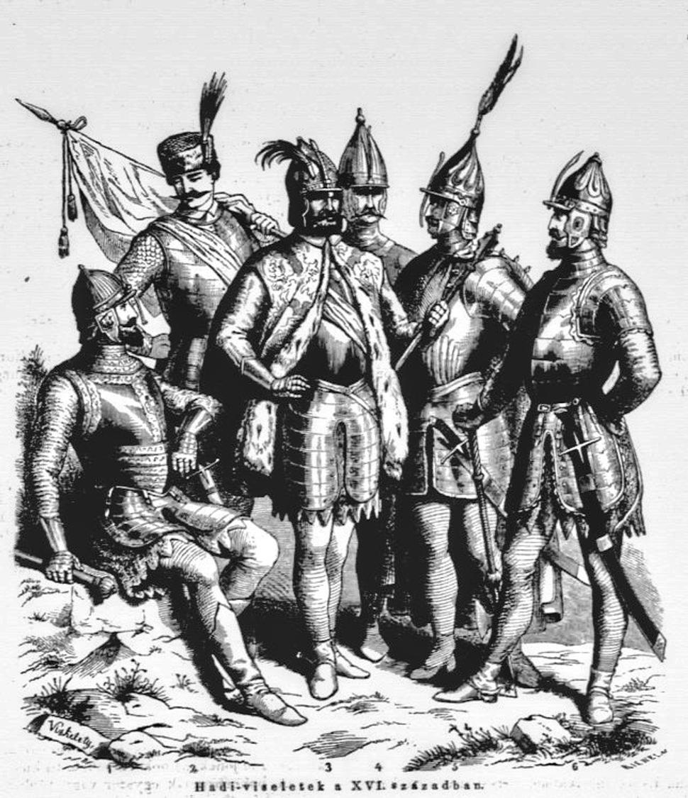 Kráľovskí vojaci protitureckých pohraničných pevností v polovici 16. storočia (rytina z 19. storočia) Zdroj: Wikimedia Commons