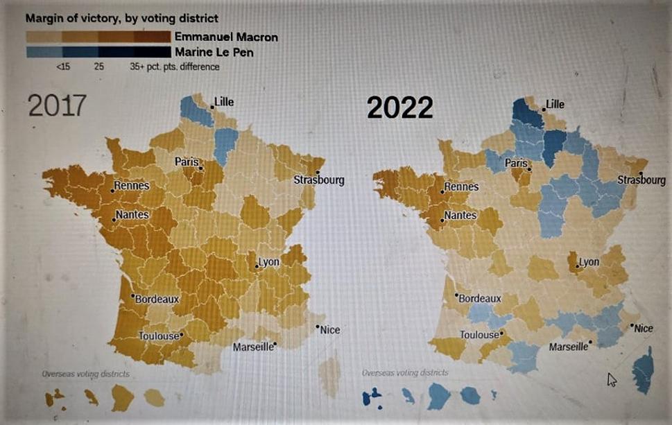 Porovnanie rokov 2017 a 2022. Macronova výhra je pre Západ úľavou, ale historické hlasovanie krajnej pravice signalizuje hroziacu hrozbu