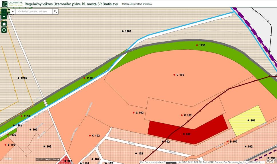 Karte des aktuellen Bebauungsplans