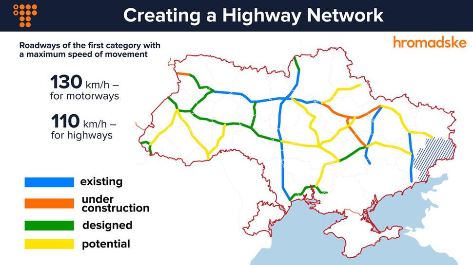 Mapka ukrajinského portálu Hromadske. Diaľnica z Kyjeva končí pri meste Rivne.