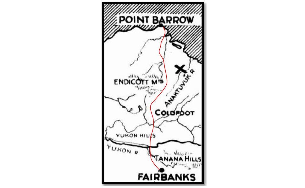 Trasa letu z Fairbanksu do Point Barrow.