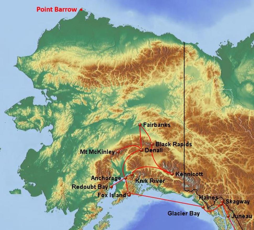 Vzdušná vzdialenosť z Fairbanksu do Point Barrow je viac ako 1.000 km.