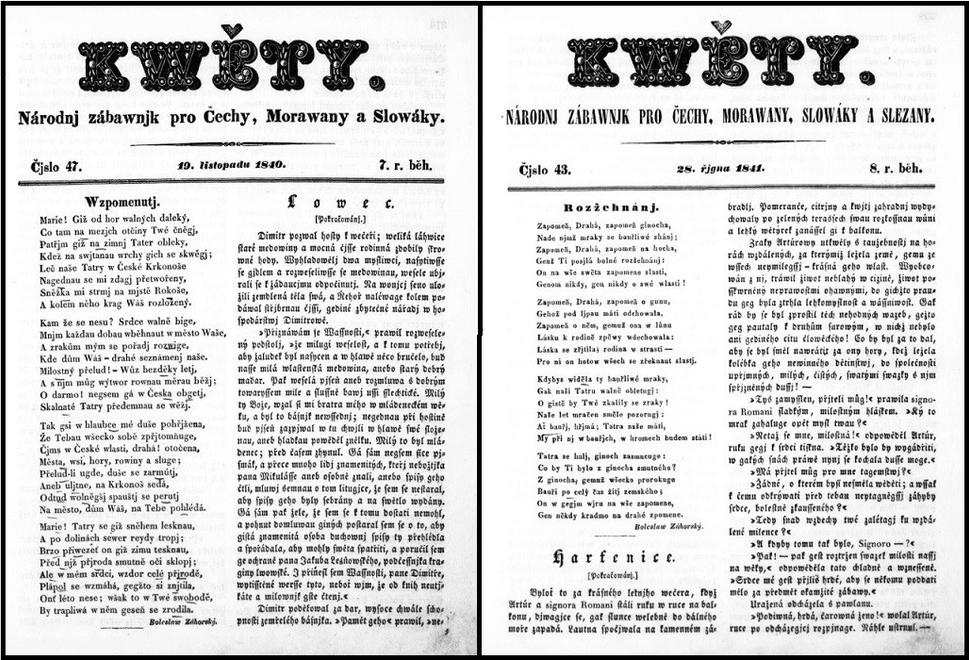 Štúr zverejnil v Květoch r. 1840 ľúbostnú báseň Vzpomenutí venovanú Marii a r. 1841 rozlúčkovú báseň Rozžehnání, v ktorej hovorí, aby na neho zabudla