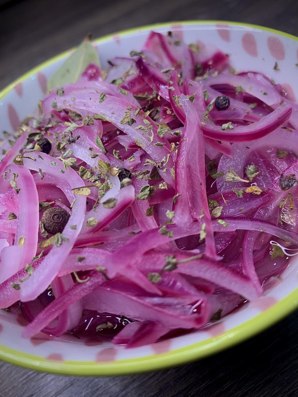 Pickled red onions go well with any grilled meat.