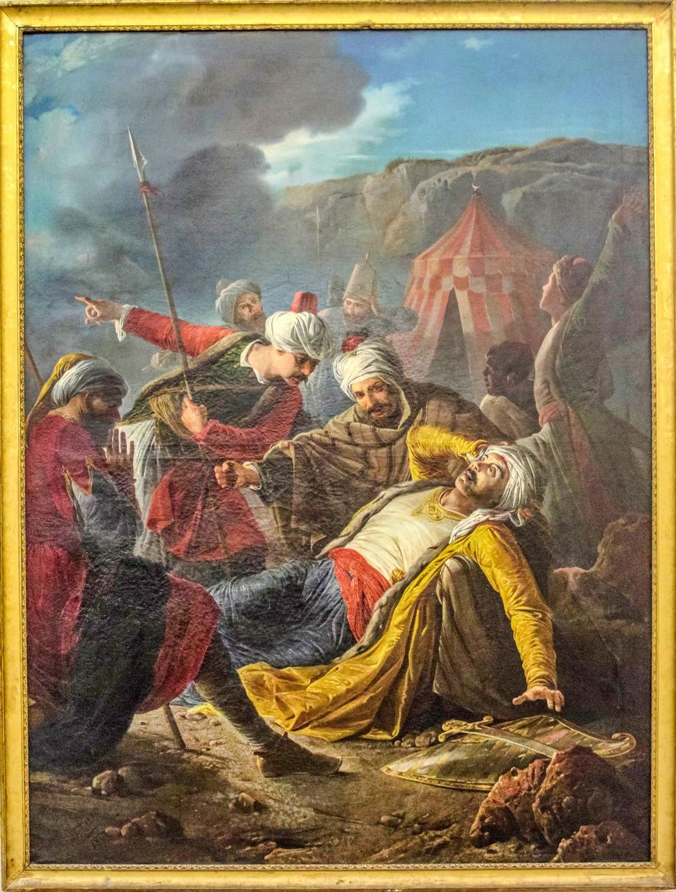 Smrť Draguta. Olejomaľba maltského umelca Giuseppe Caliho z roku 1867 zobrazuje smrť osmanského generála Draguta počas Veľkého obliehania Malty v roku 1565.