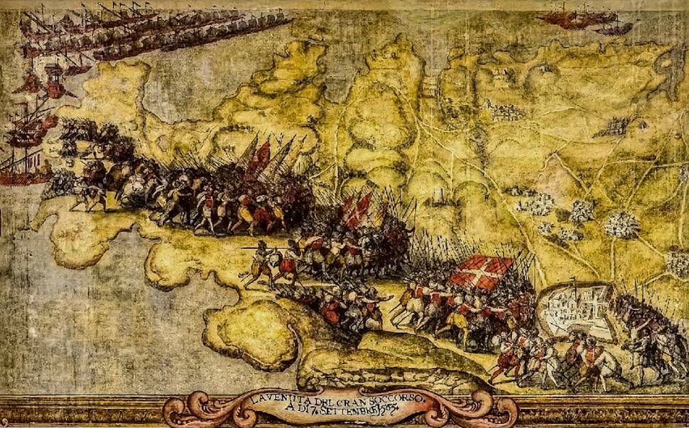 Freska Gran soccorso (Veľká úľava) v Radnej sieni Paláca veľmajstrov znázorňuje príchod pomocnej armády a jej vylodenie 7. septembra 1565.