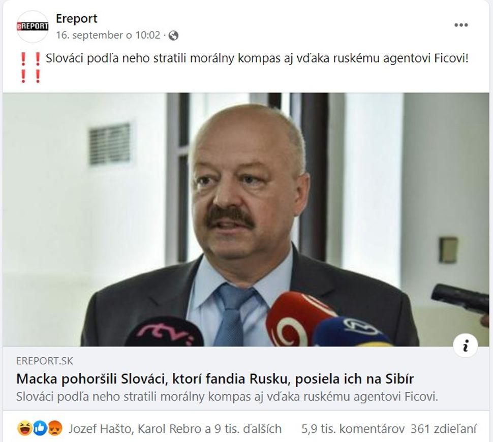 Nepravdivý článok eReportu zo 16.9.2022