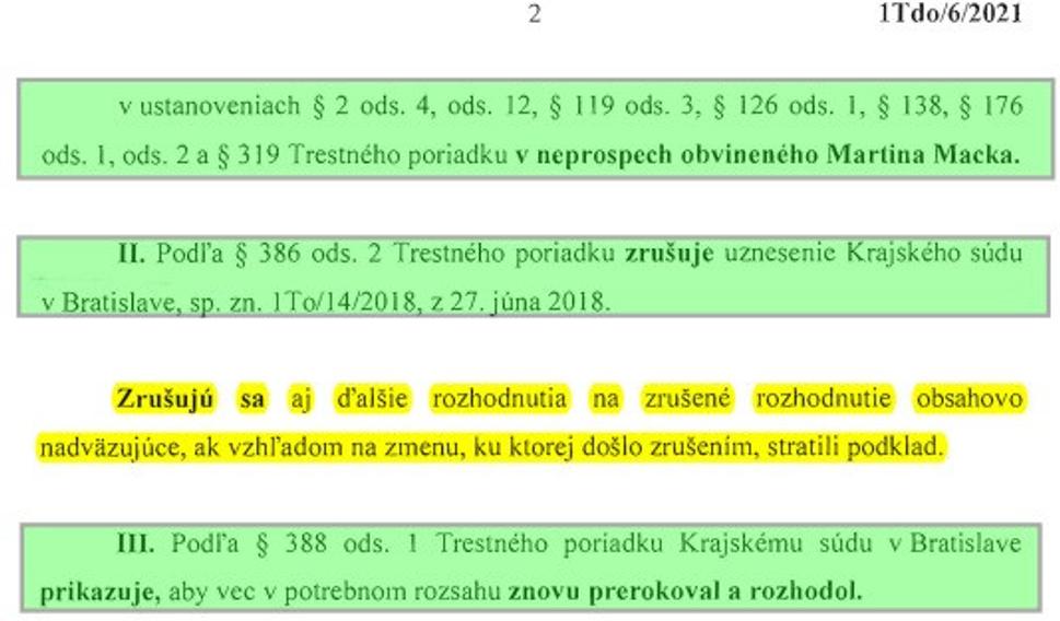 Druhá strana rozsudku Najvyššieho súdu SR zo 4.7.2022 vo veci dovolania Martina Macka