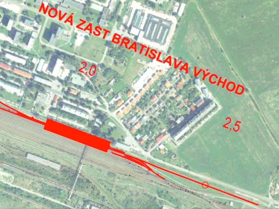 Jedna z alternatív umiestnenia novej zastávky na Rendezi v smere do centra Bratislavy.