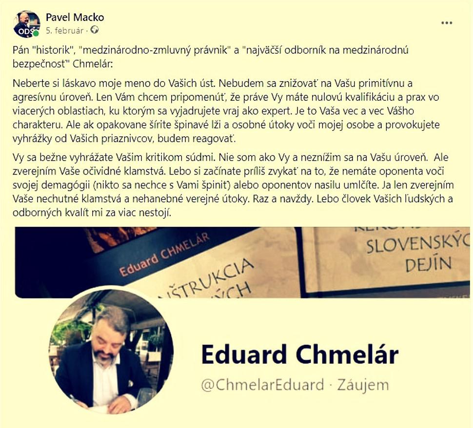 Status k útokom E. Chmelára v súvislosti s dohodou o obrannej spolupráci (DCA).