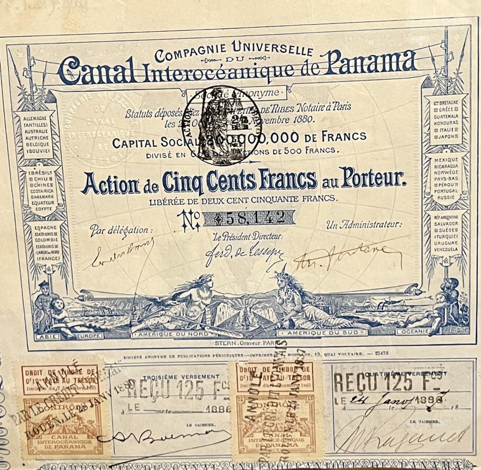 Akciová listina projektu Panama Canal. Sľubovla veľké zisky, investori prišli o všetko.