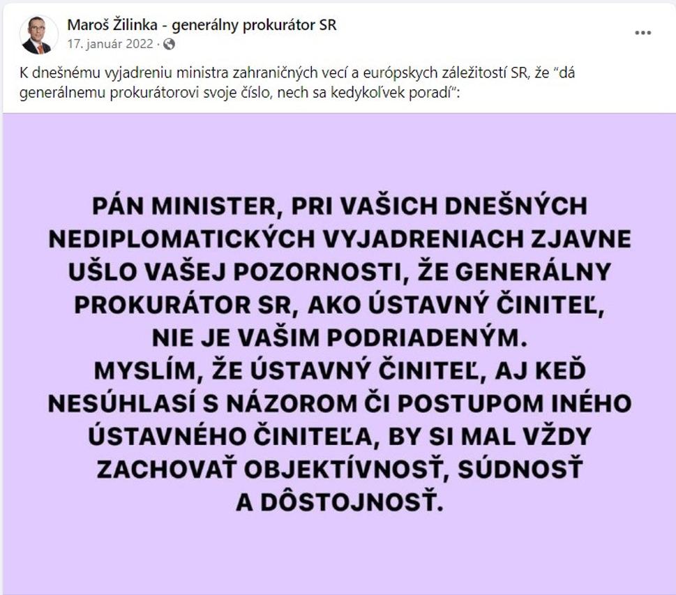 Status M. Žilinku zo 17. januára 2022