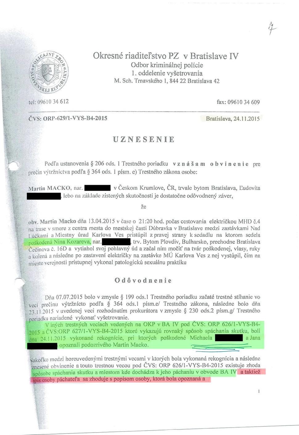 Nezákonné obvinenie vo veci Nina K strana 1