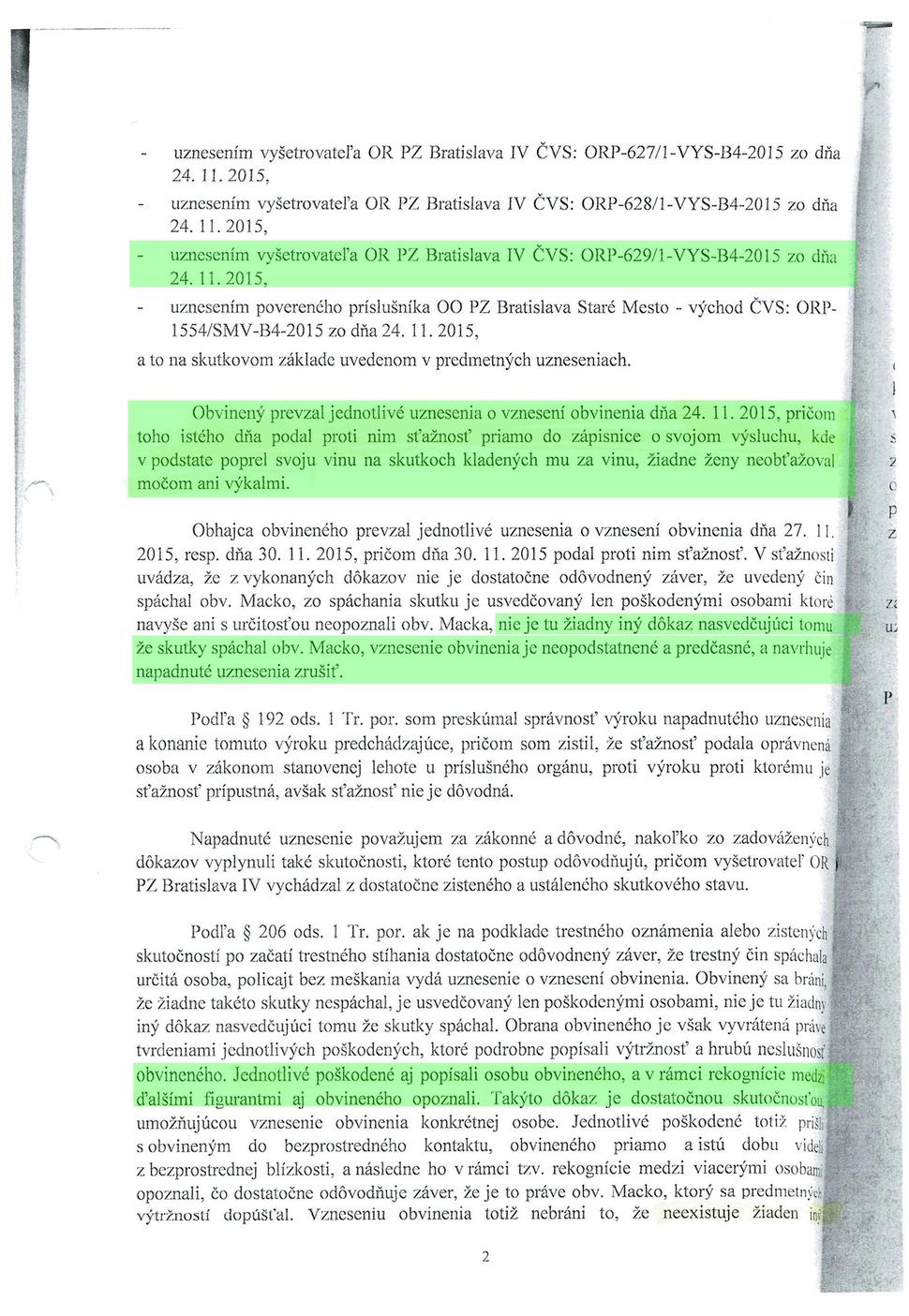 Nezákonné zamietnutie sťažnosti prokurátorom Greškom strana 2