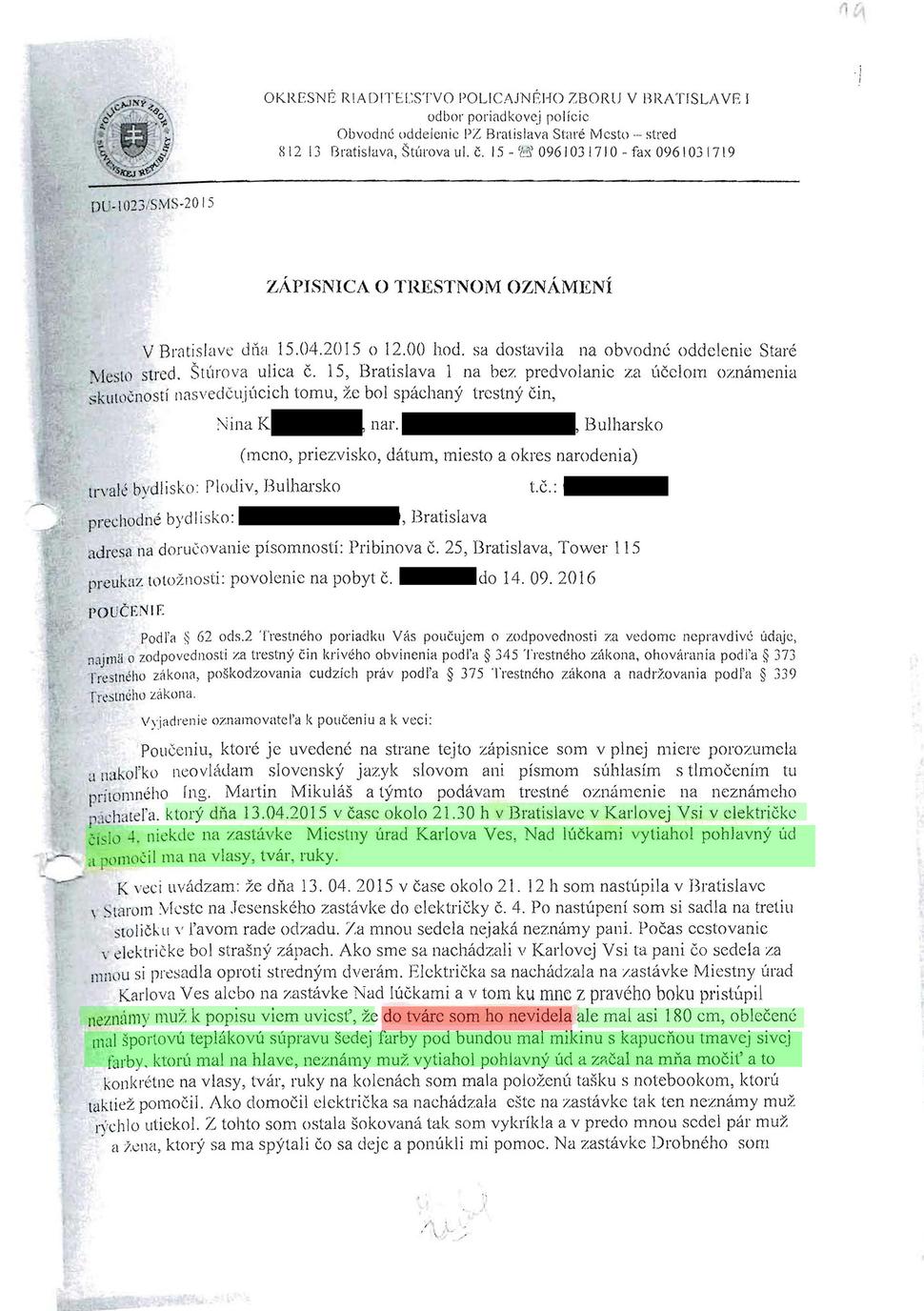 TRestné oznámenie poškodenej NIna K strana 1