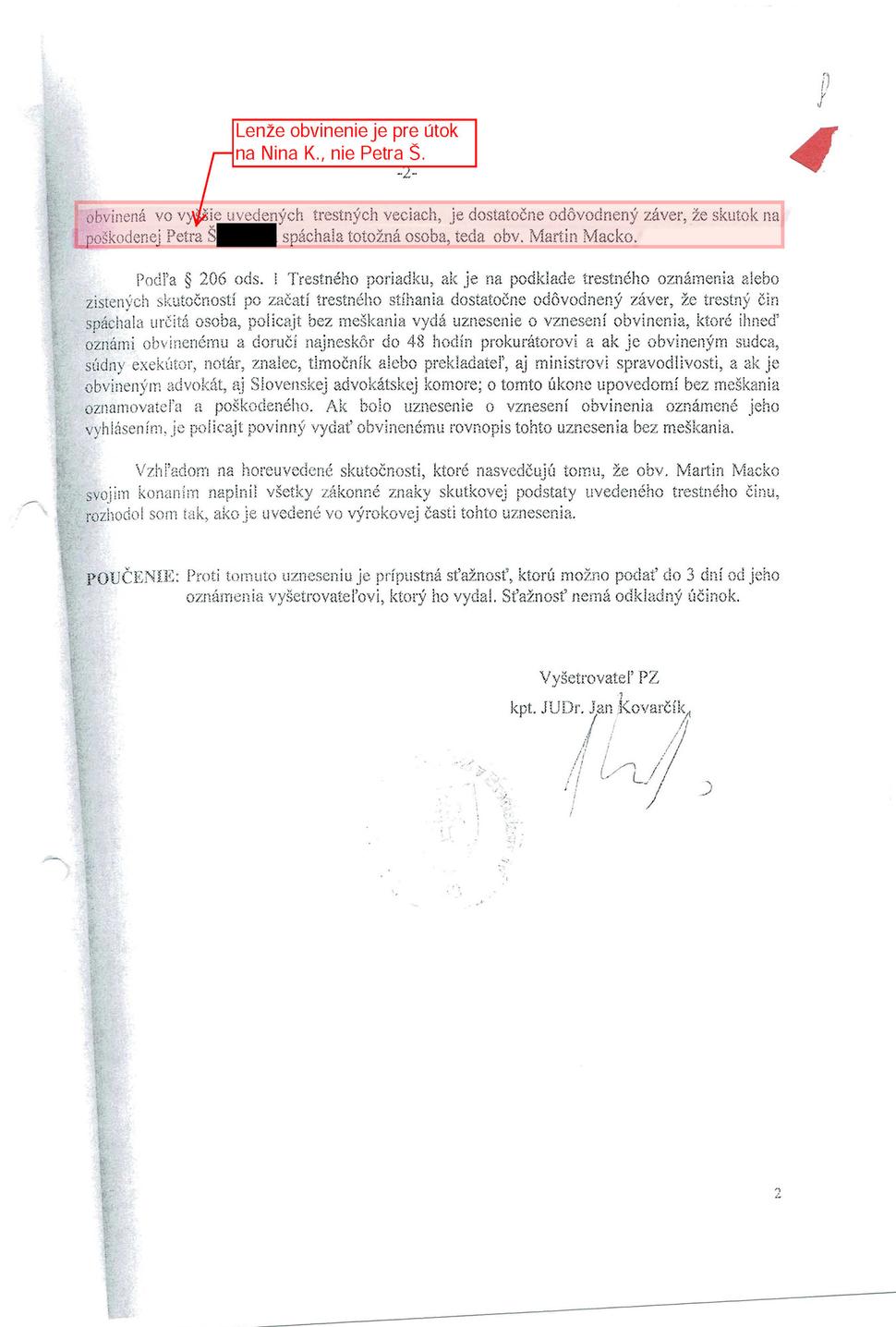 Nezákonné obvinenie vo veci Nina K strana 2