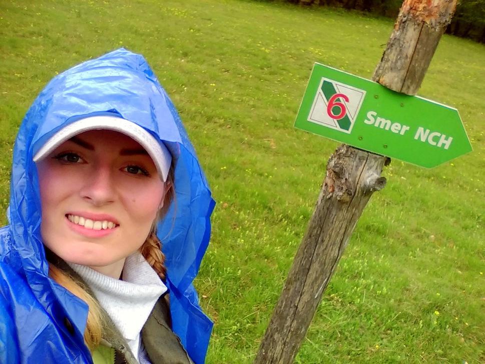 Ideme správne - smerová turistická značka náučného chodníka v Zádielskej planine (označený ako priečny zelený pás v bielom štvorcovom poli)