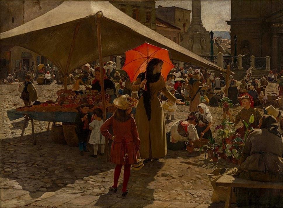 • Dominik Skutecký: Trh v Banskej Bystrici. Olej na plátne, 1889. Celok. •
