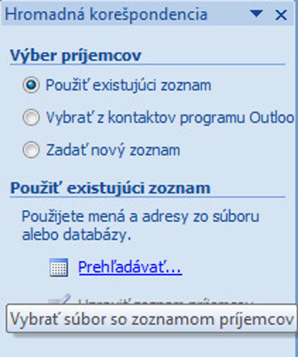 Hromadná korešpondencia - výber príjemcov