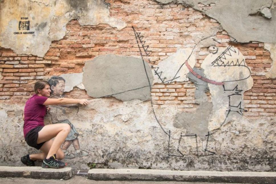 Penang Street Art - Little Boy with Pet Dinosaur