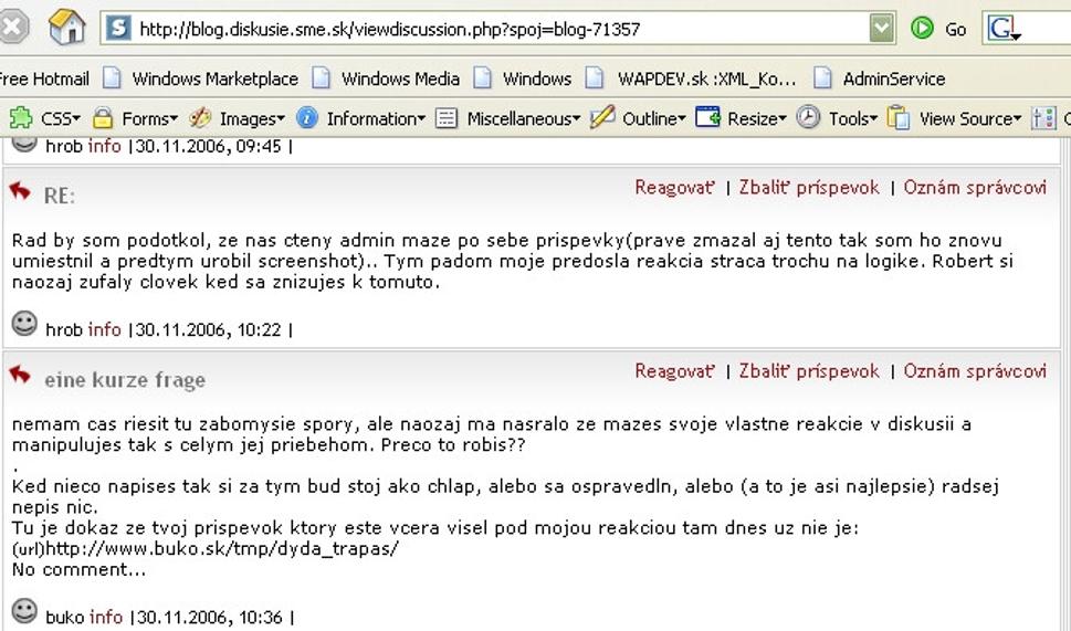 toť dôkaz, že istý admin Róbert maže príspevky v diskusiách k blogom, ak sa mu nepáčia