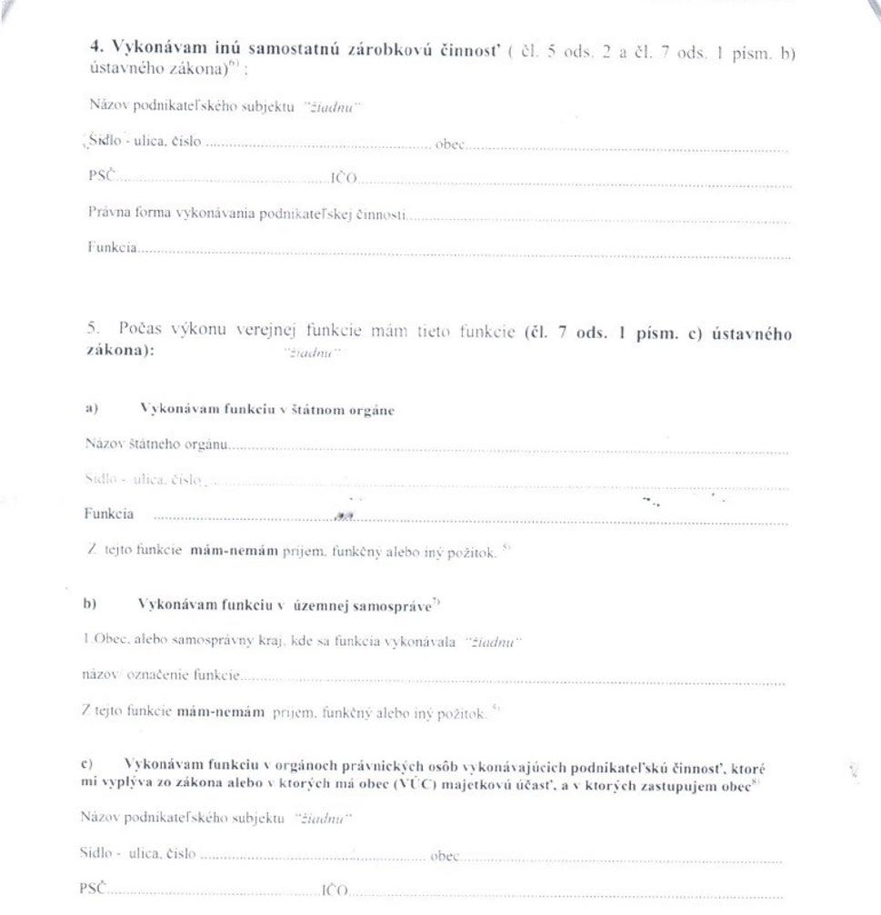 Na tejto zoskenovanej strane nie je ani v jednom prípade viditeľné ani vyznačenie možnosti ŽIADNE a nie je viditeľné ani vyplnenie príslušných kolóniek. Ako to teda v skutočnosti je môžeme opäť len hádať.