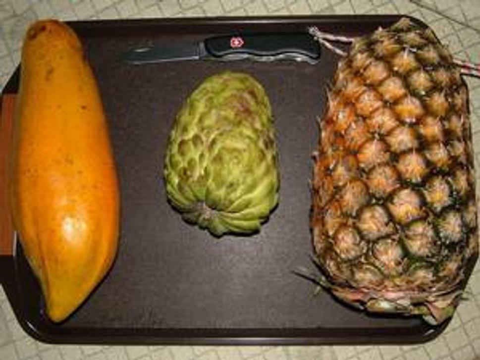 Z prava: ananás (zachráň nás), Coustard apple, papaya