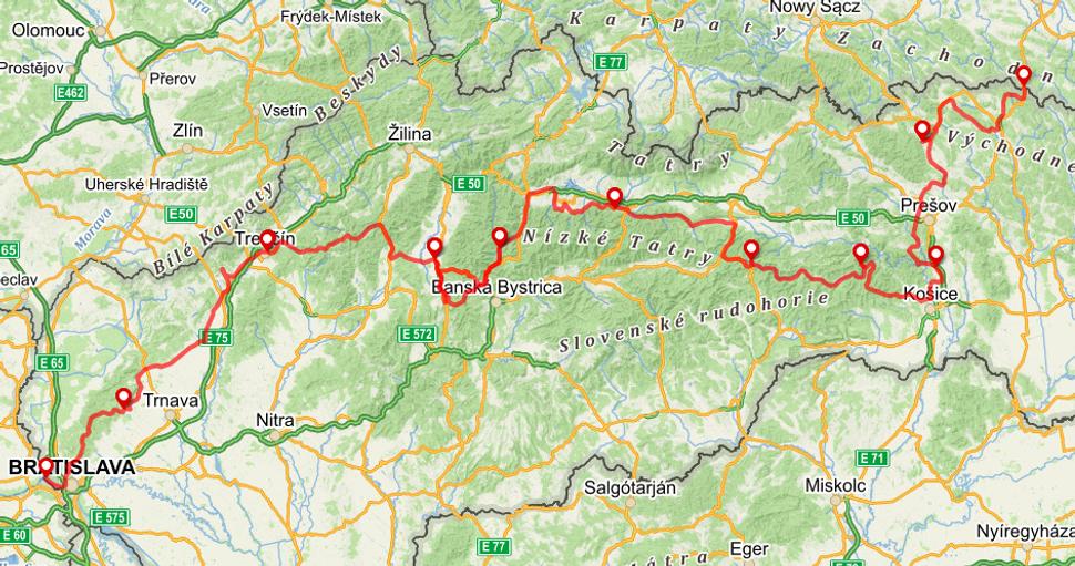 Mapa cesty prechodu Slovenskom
