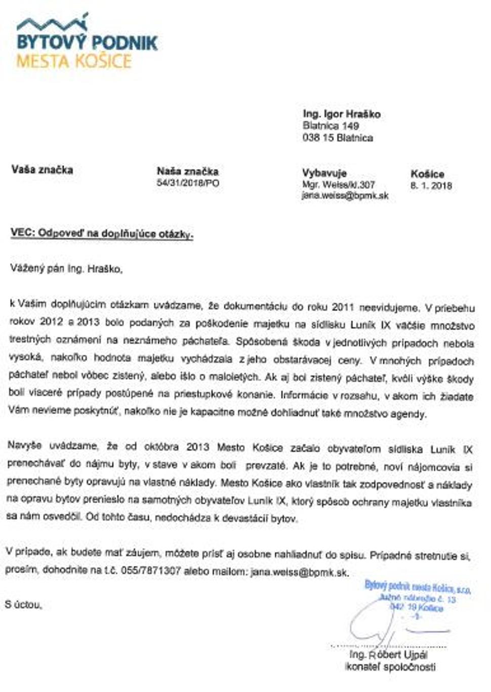 Odpoveď BPMK na doplňujúce otázky