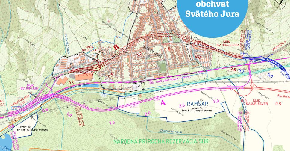 Návrh alternatív A a B obchvatu Svätého Jura
