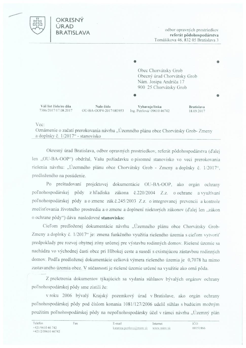"OU-BA-OOP" Oznámenie o začatí prerokovania ÚP ZaD Ch.G. č. 1/2017 - str.1