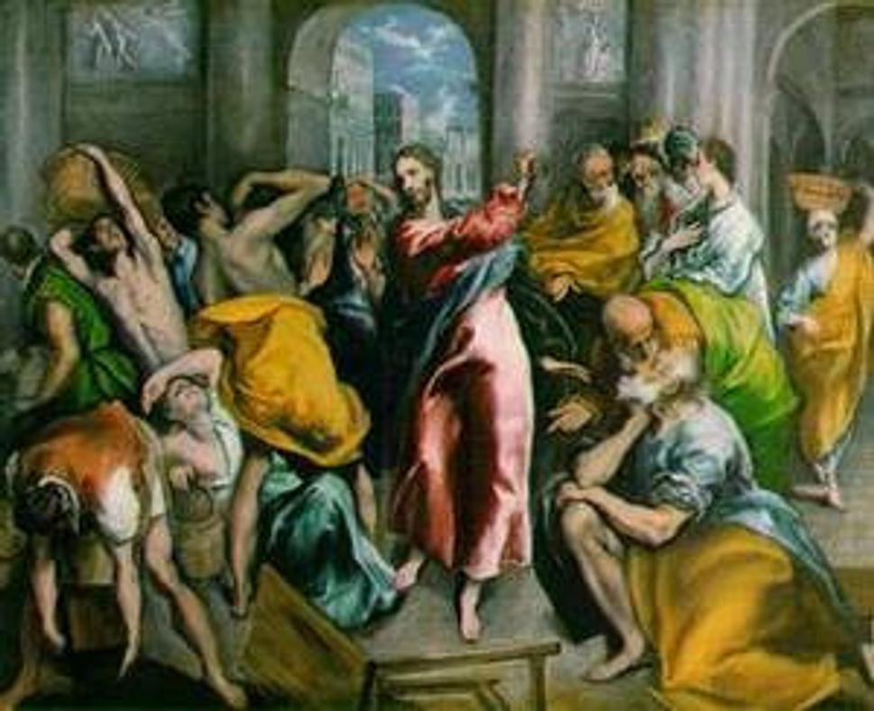 Reprodukciu obrazu El Greca Vyhnanie peňazomencov z chrámu som stiahol tu - http://www.artchive.com/