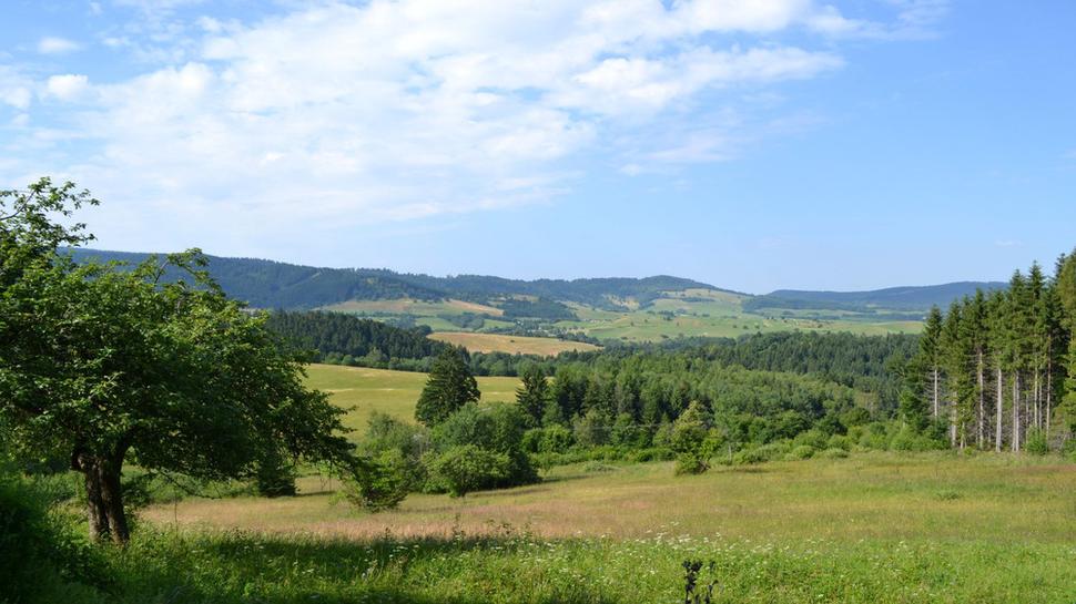 Postupným stúpaním a približovaním sa k Včelíncu sa otvárajú aj výhľady na krajinu.