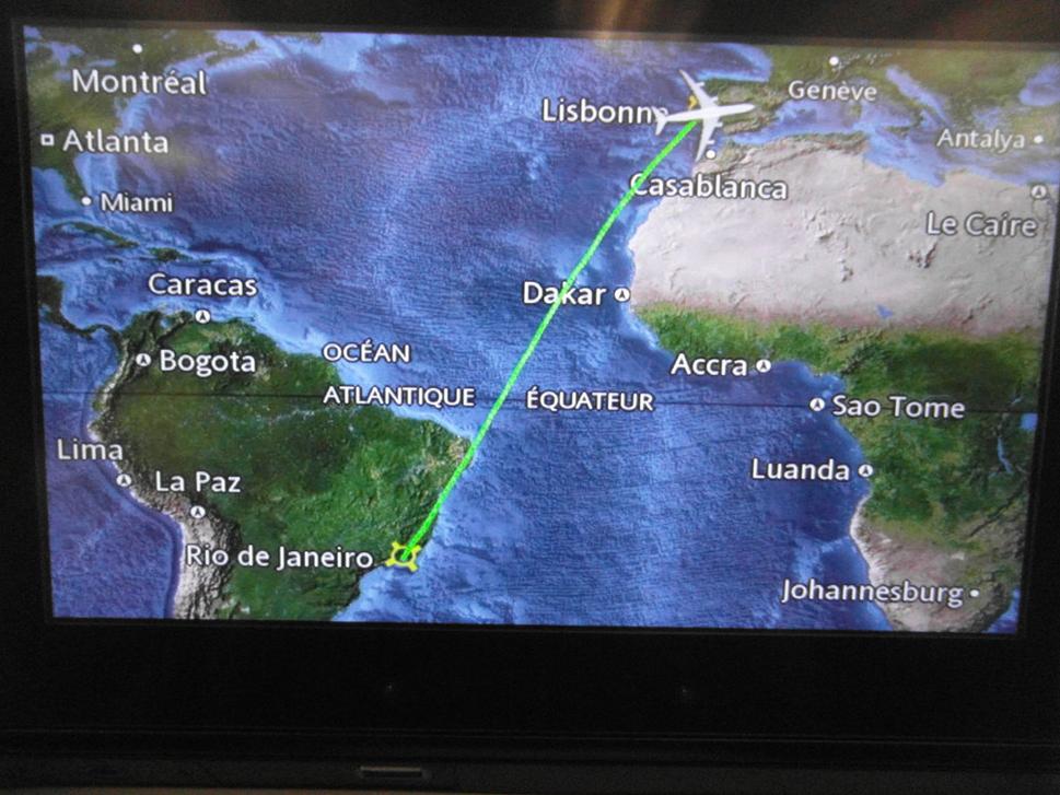 Dráha nášlo letu z Lisabonu do Ria de Janeiro