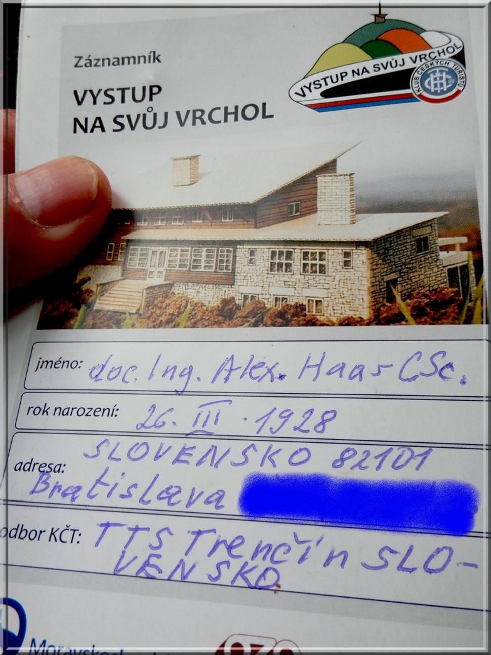 Preukaz turistu-seniora z KST TTS Trenčín
