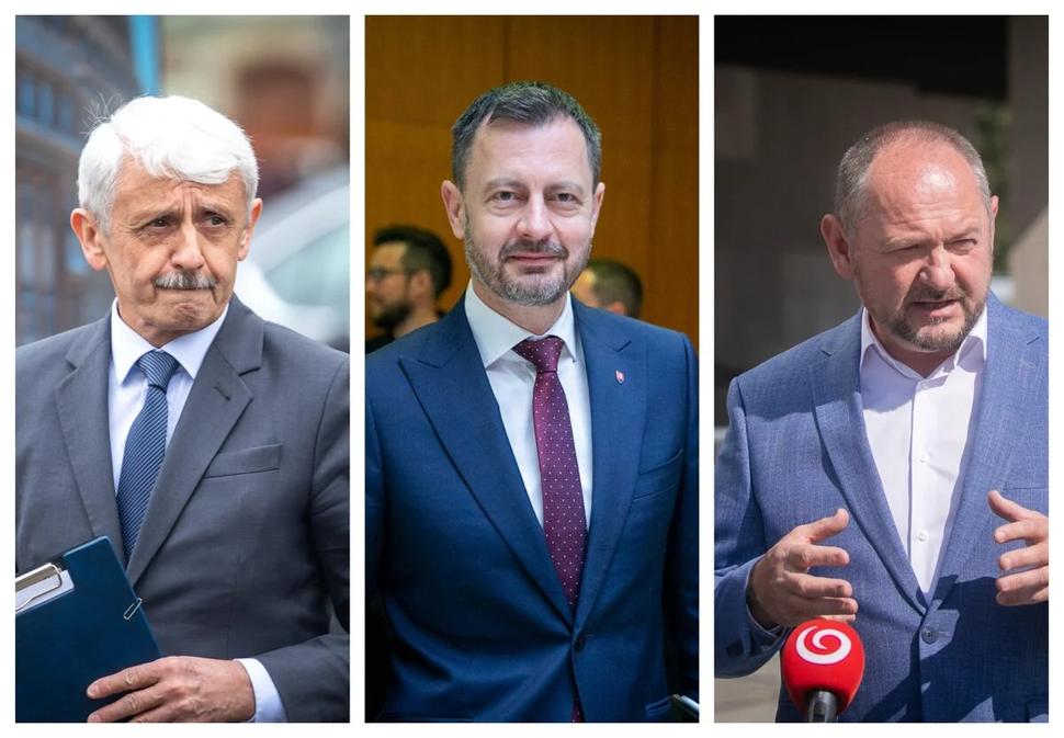 Líder Modrých Mikuláš Dzurinda, predseda Demokratov Eduard Heger a predseda Maďarského fóra Zsolt Simon.