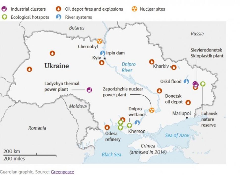 Mapa miest dekontaminácie životného prostredia organizácie Greenpeace.