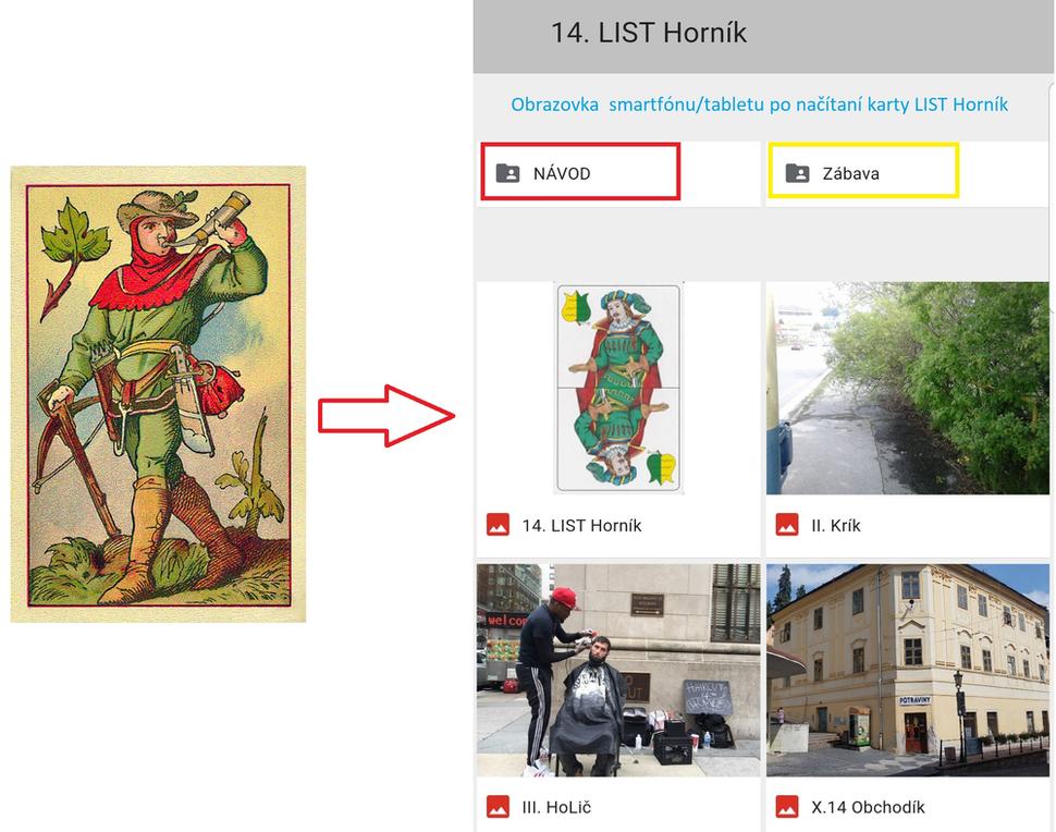 LIST Horník, obrazovka telefónu po priložení karty k mobilu