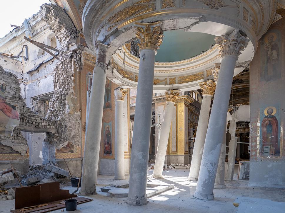 Chrám ruskej pravoslávnej cirkvi v Odese po ruskom bombardovaní