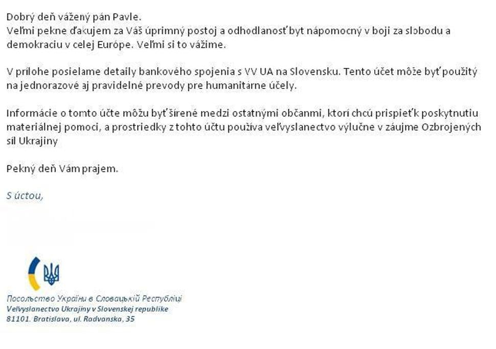 Meno aj pozíciu odpovedajúceho pracovníka ambasády nezverejňujem.